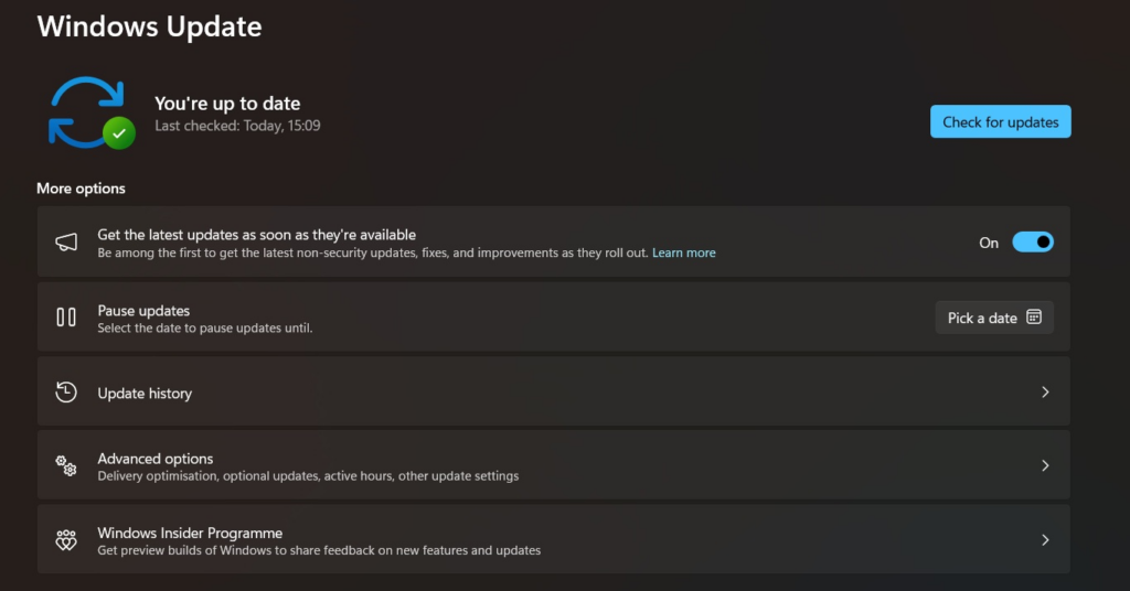windows check for updates
